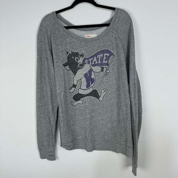Press Box K-State Wildcats Gray Grey Crewneck Sweatshirt Y2k Retro - Picture 1 of 5